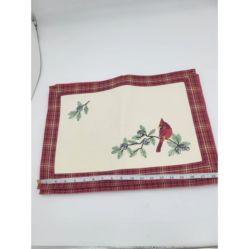 Cardinal Plaid Decorative Placemat Cottage‎ Cabin Granny Decor Holiday Table - 4